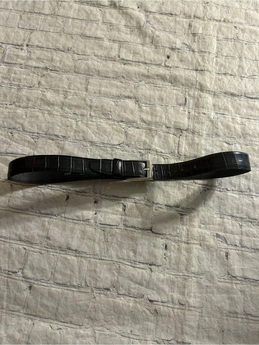 MEXX BLACK CROC PRINT LEATHER SILVER TONE BUCKLE WOMEN’S BELT SIZE MEDIUM